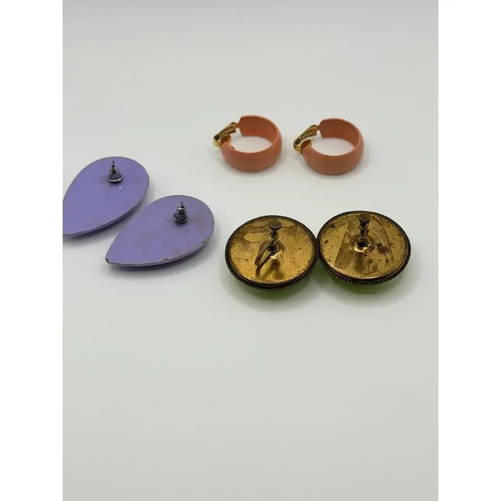 3 Pair Vintage Pastel Earrings Bundle Lavender Peach Lime Green